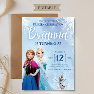 Frozen Birthday Invitation, Digital Editable Princess Elsa Anna Birthday Invite, Kids Theme Party Invitation, Digital Frozen Template, Snow