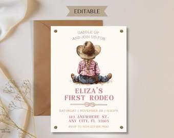 Girl First Rodeo Invitation Template, Wild West Birthday Invite, Cowgirl Western Birthday Invitation, My 1st Rodeo Invitation, Editable
