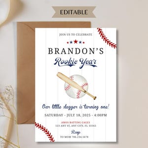 Rookie of the Year Baseball First Birthday Invite, Baseball Birthday Invitation Rookie Birthday Invite, Editable Rookie Year First Birthday