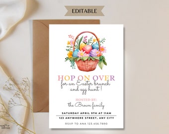 Easter Brunch and Egg Hunt Invitation Template, Electronic Easter Party Evite, Editable Invite, Easter Egg Hunt Invite, Digital Evite Invite