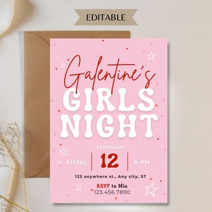 Galentines Day Girls Night Party Invitation, Girls Day Valentines Day Invite, Digital Party Template, Love Hearts Party Invitation, EDITABLE