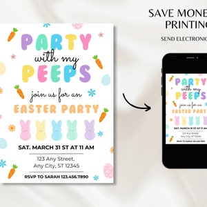 Party with my Peeps Easter Party Invitation Template, Electronic Easter Party Evite, Editable Invite, Easter Invite, Digital Download Evite image 2