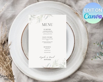Greenery Wedding Menu Template | Minimalist Menu | Editable Menu | Wedding Planning | Digital Download | Formal Party Menu