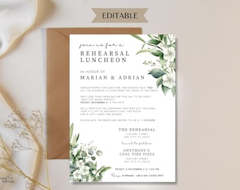 Rehearsal Lunch Wedding Invitation Template, Greenery Minimalist Invite, Poem Wedding Rehearsal, Digital Download, Rehearsal Luncheon Poem