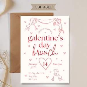 Galentines Day Brunch Party Invitation Galentines Day Brunch Valentines Day Invite, Digital Party Template Hearts Party Invitation, EDITABLE