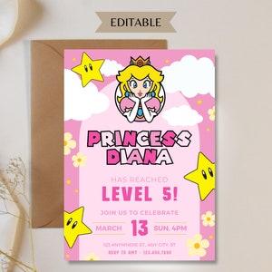 Invito Principessa Peach Invito Compleanno Principessa Super Mario Download Modificabile Invito Festa Peach, Invito Festa Digitale a Tema per Bambini