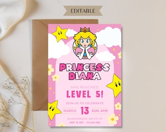 Princess Peach Invitation Super Mario Princess Birthday Invite Editable Download Peach Party Invitation, Digital KidsTheme Party Invitation