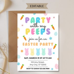 Party with my Peeps Easter Party Invitation Template, Electronic Easter Party Evite, Editable Invite, Easter Invite, Digital Download Evite