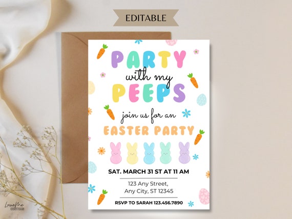 Party with my Peeps Easter Party Invitation Template, Electronic Easter Party Evite, Editable Invite, Easter Invite, Digital Download Evite