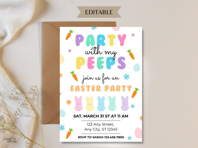 Party with my Peeps Easter Party Invitation Template, Electronic Easter Party Evite, Editable Invite, Easter Invite, Digital Download Evite