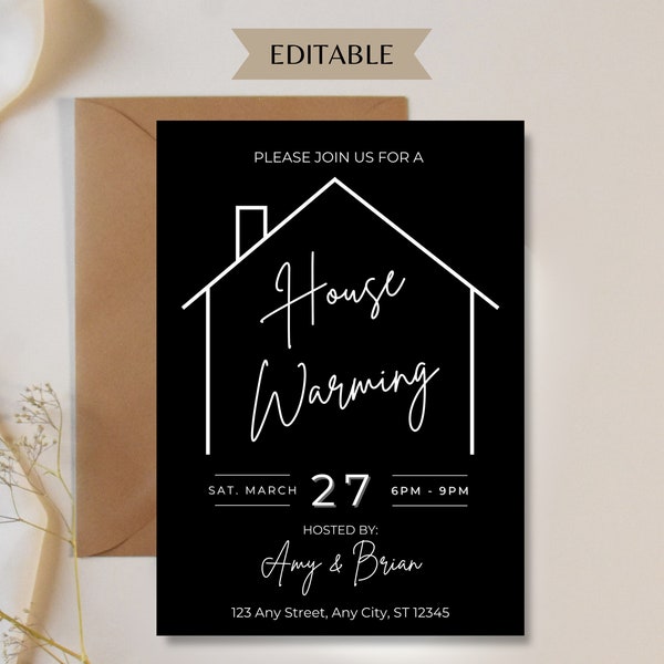 Modern House Warming Invitation Template, Electronic New Home Party Evite, Editable Invite, House Warming Party invite, Digital Evite Invite