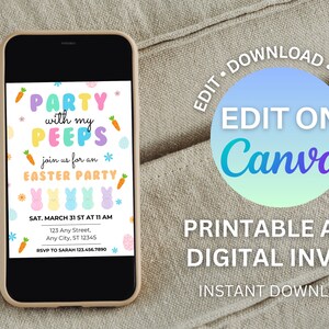 Party with my Peeps Easter Party Invitation Template, Electronic Easter Party Evite, Editable Invite, Easter Invite, Digital Download Evite image 5
