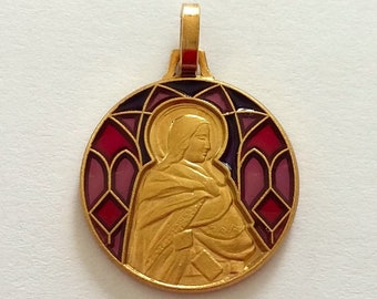 Beautiful vintage religious medal of Saint Sarah in metal and enamel