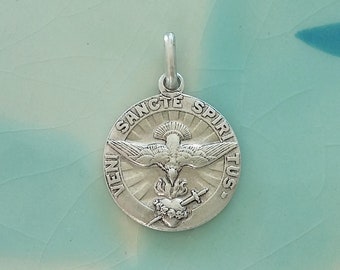 Beautiful religious medal Saint SPIRIT vintage dove in metal