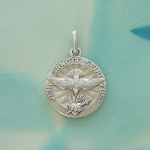 Wunderschöne religiöse Medaille Heiliger Geist Taube Vintage aus Metall