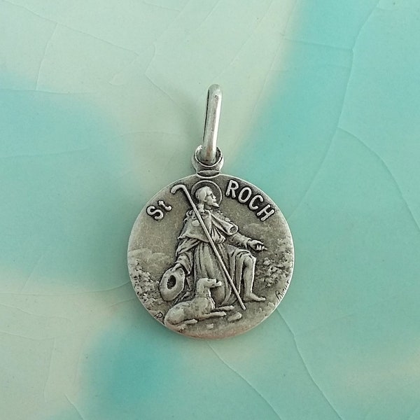 Belle médaille religieuse Saint ROCH pèlerin Vintage en métal