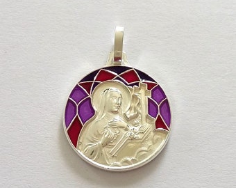 Beautiful Vintage Saint RITA religious medal in metal and enamel