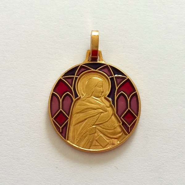 Beautiful vintage Saint SARAH religious medal in metal and enamel