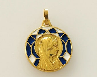 Beautiful Vintage VIRGIN religious medal in metal and enamel