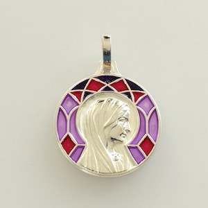 Beautiful Vintage VIRGIN religious medal in metal and enamel