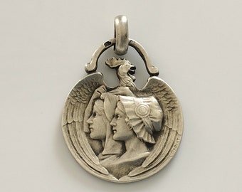 Ancien pendentif patriotique Alsace Lorraine en argent signé