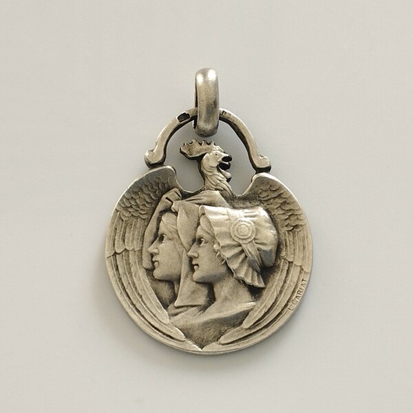 Ancien pendentif patriotique Alsace Lorraine en argent signé