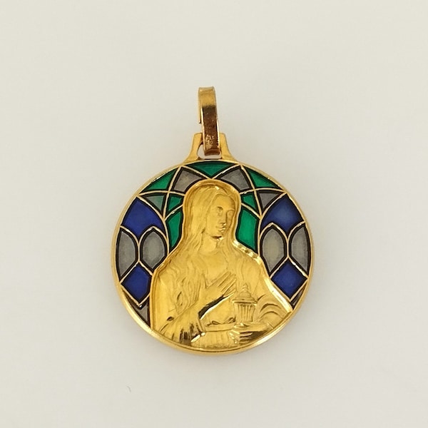 Belle médaille religieuse Marie Madeleine Vintage en métal et émail