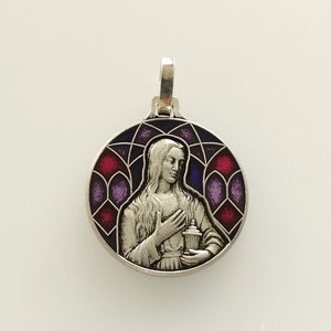 Beautiful vintage Mary Magdalene religious medal in metal and enamel