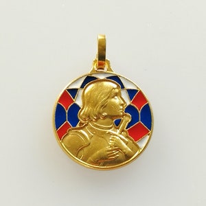 Beautiful religious medal JOAN OF ARC sword Vintage in metal and enamel