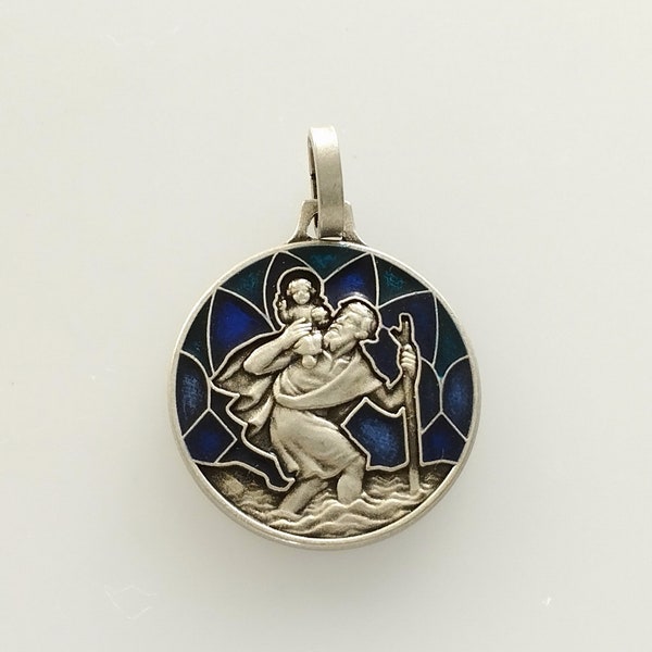 Belle médaille religieuse saint CHRISTOPHE Vintage en métal et émail