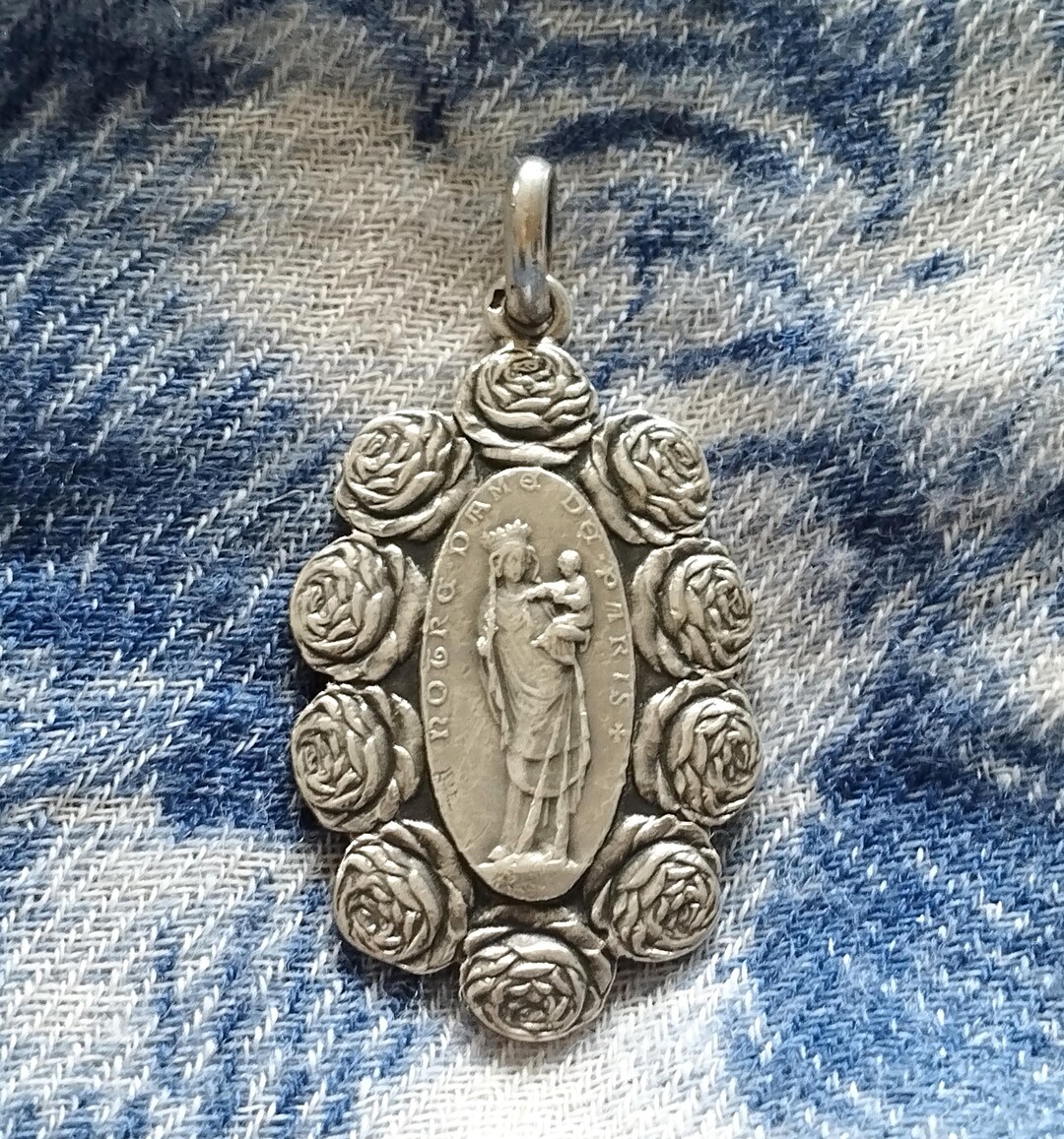 Antique Large Medal of Notre Dame De Paris Decorated With Roses in ...