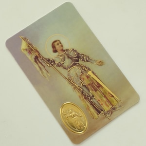 Gebetsbild Heilige Jeanne d'Arc Banner goldene Reliefs