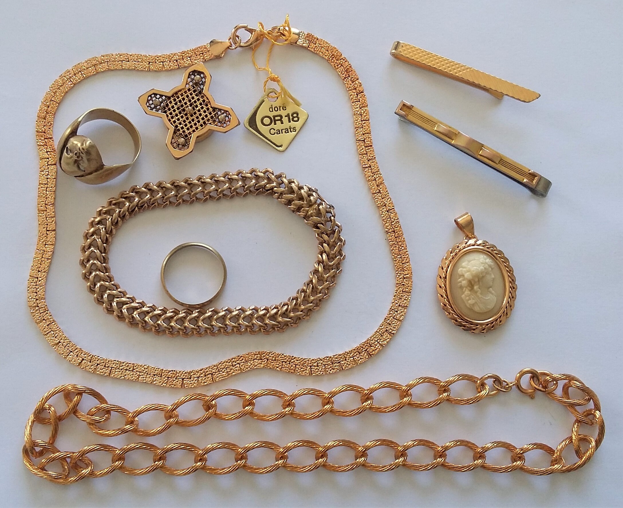 Lot Bijoux Vintage Anciens Chaînes Bagues Bracelet Croix Pendentif