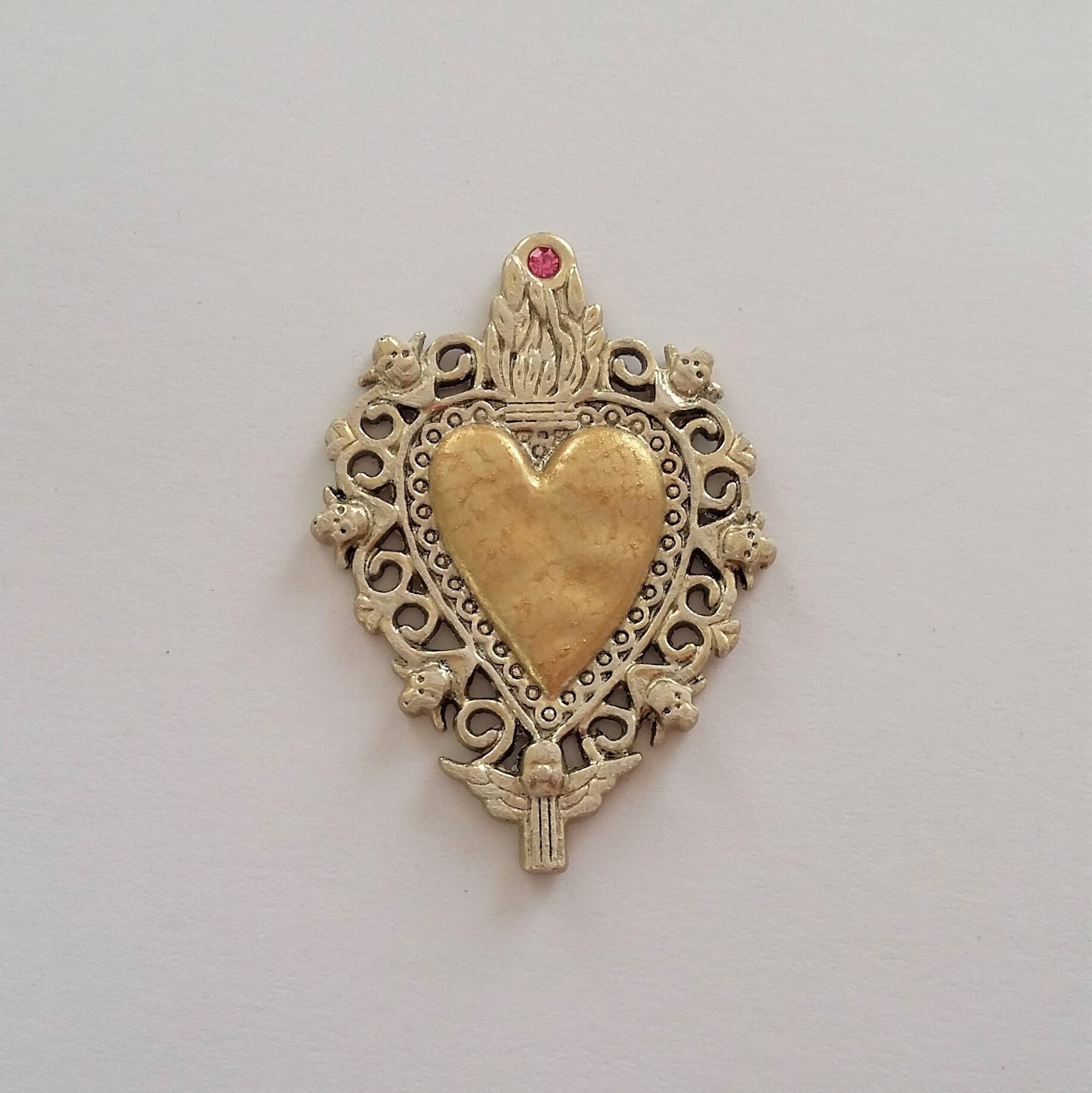 Petit Coeur Ex Voto Trésor Sacré Porte Bonheur Métal Peint