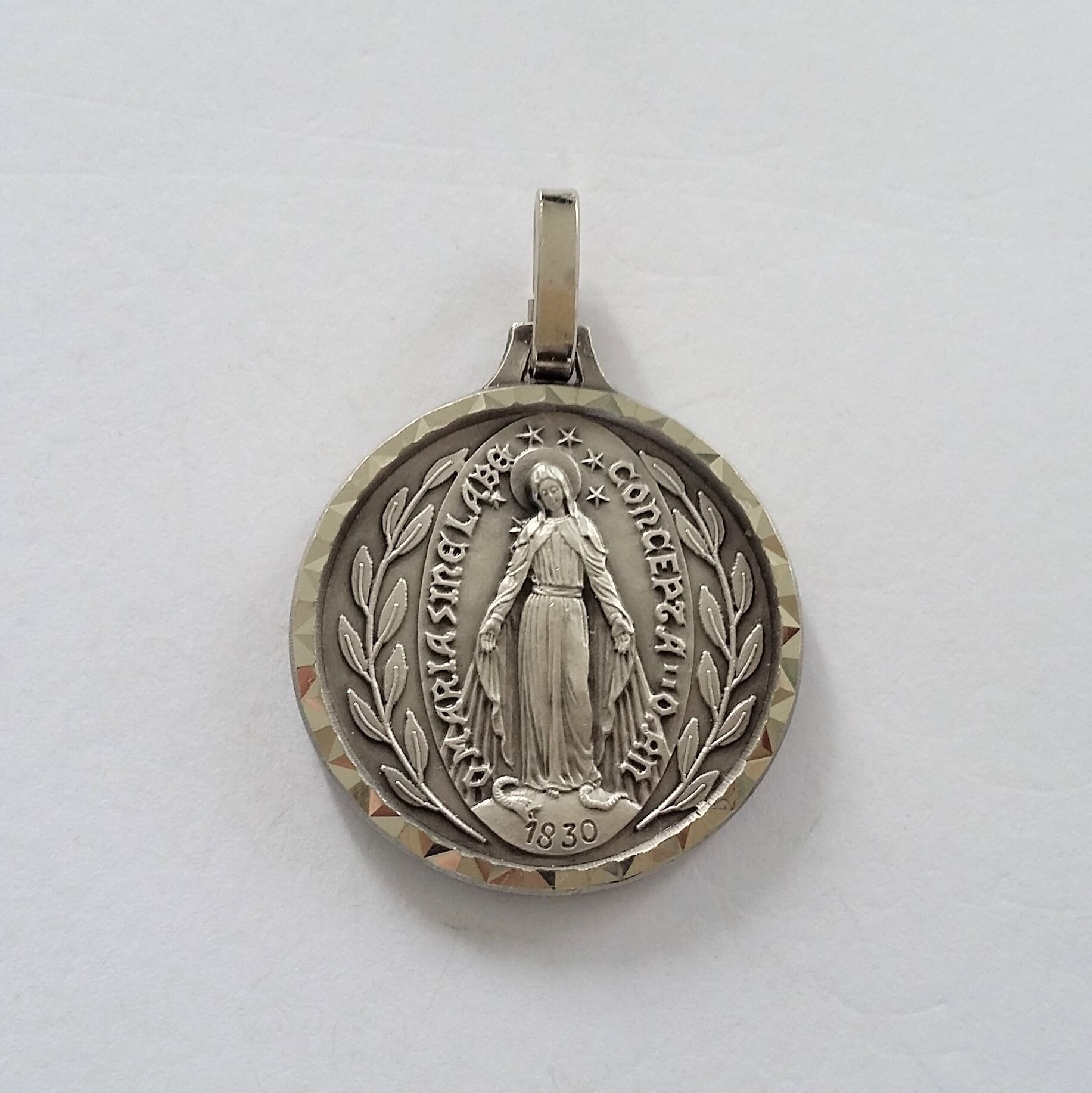 Grande Médaille Religieuse Vierge Miraculeuse Vintage en Métal