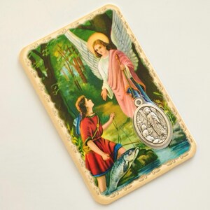 Gebetskarte mit Medaille des Erzengels RAPHAEL
