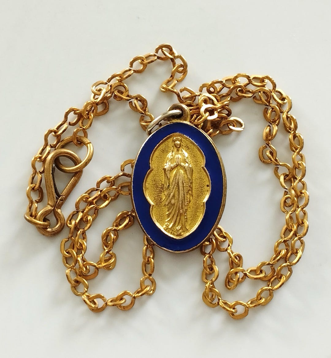 Antique Our Lady of Lourdes Medal in Enamelled Metal on Chain - Etsy