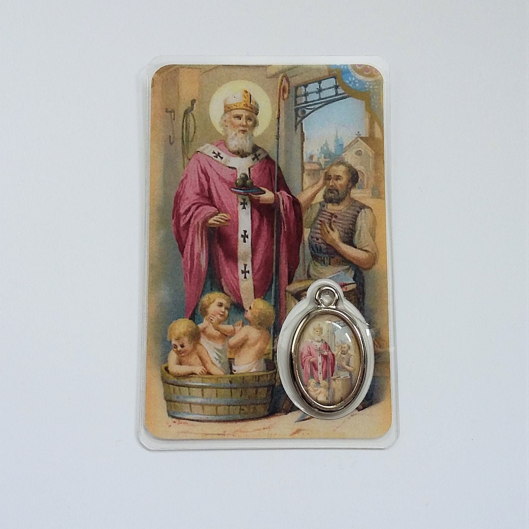Carte Prière avec Médaille Colorée Saint Nicolas Enfants