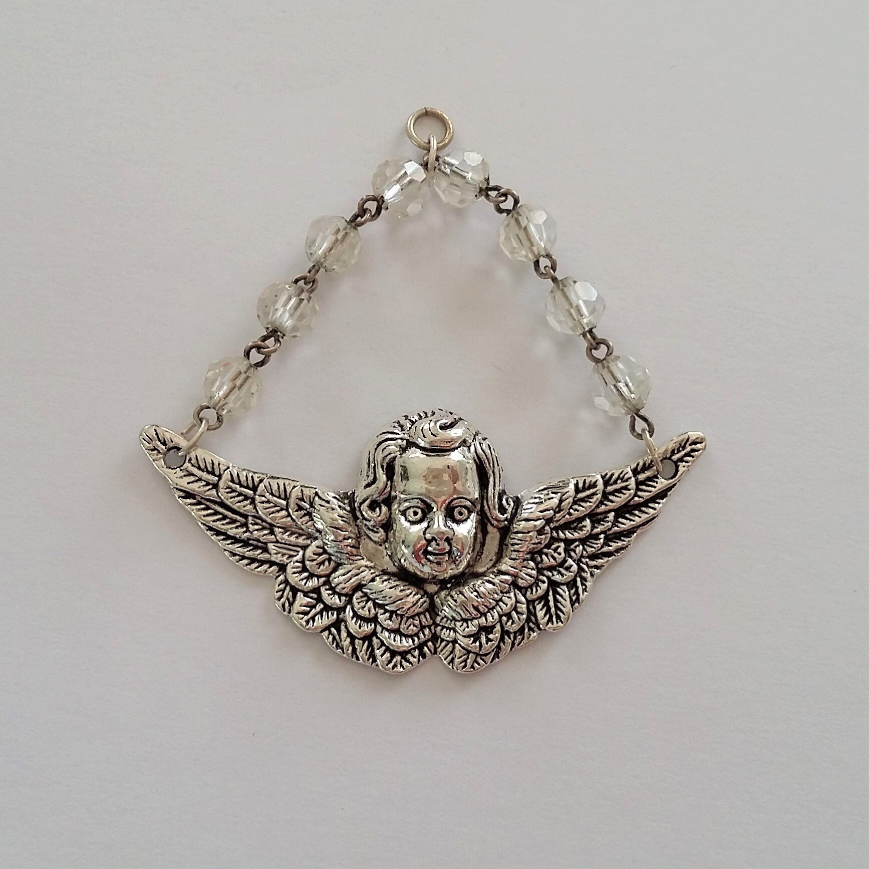 Pendentif Ange en Métal et Perles de Chapelet Décor Mural