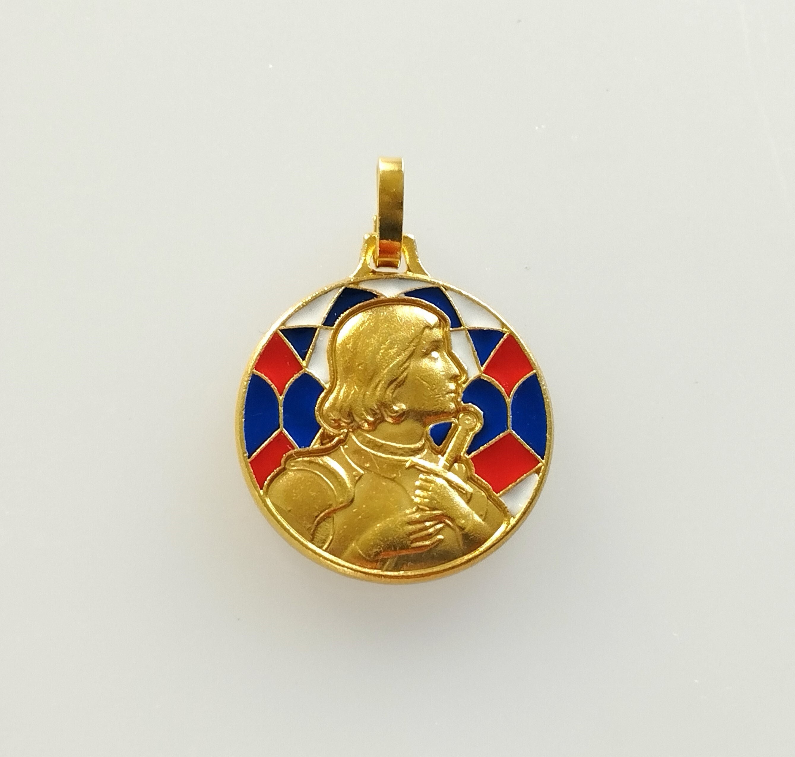 アンティーク雑貨 Janne Da Arc medal Beautiful Vintage Religious Medal Depicting Joan of Arc With a