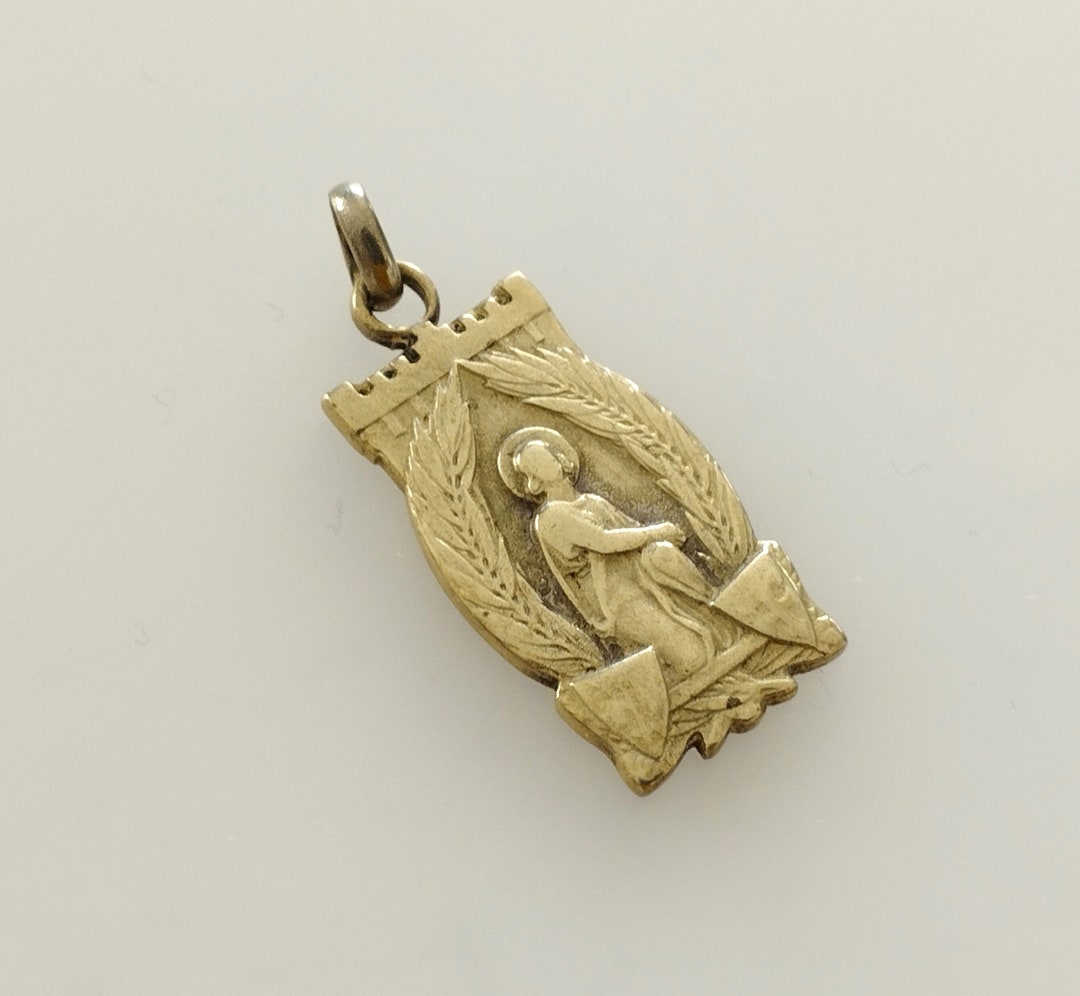 Médaille Pendentif Jeanne D'Arc En Or Rose 18 Carats - Style Art Nouveau - France - Occasion Très Bon État
