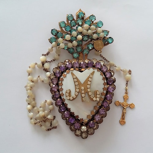 Small Heart EX VOTO Chiseled Sacred Treasure Painted Metal