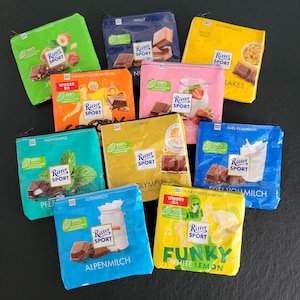 Besondere Ritter Sport Täschchen nachhaltig upcycling mit Reißverschluss