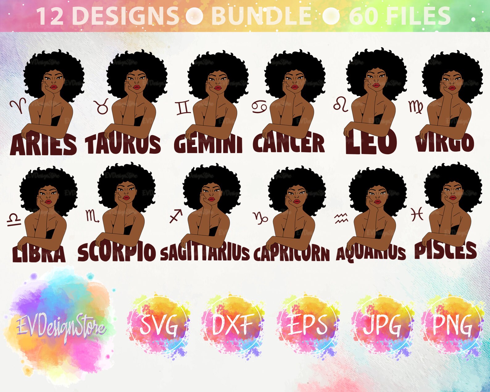Afro Zodiac Bundle SVG Zodiac SVG Zodiac Signs Svg African Etsy