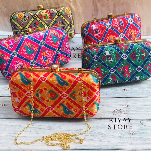 Handmade Silk Patola Clutch Bags Clutch Purse for Women, Indian Wedding Gifts, Return Favors Gifts Evening Clutches Palm Clutch