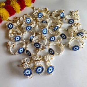 Elegant Beaded Evil Eye Bracelet For Bridal Haldi and Mehndi Accessory, Dholki Gana Gift Wedding Return Gifts Indian Handcrafted Bracelet image 3