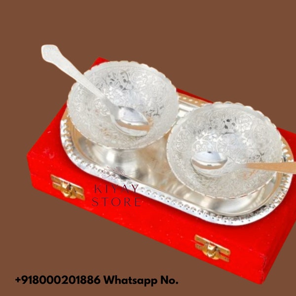 Elegante set di ciotole placcate in argento, perfetto regalo di nozze indiano o ciotole decorative, regalo di ritorno, scatola di dolci indiani Shagun, bomboniere Nikah-Mehendi