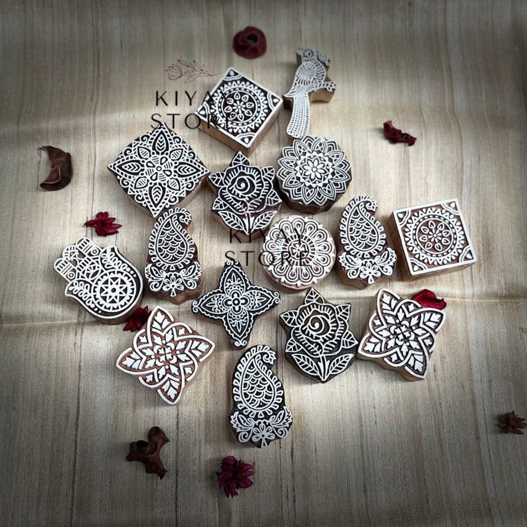 Wooden Blocks Printing Henna Craft Paper Stamp Fabric Textile Etsy