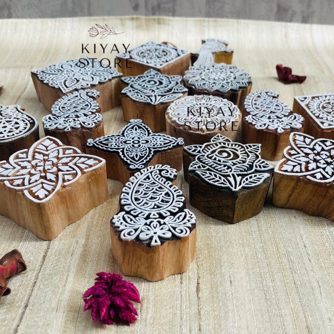 Handmade Wooden Blocks Printing Henna Craft Paper Stamp Etsy