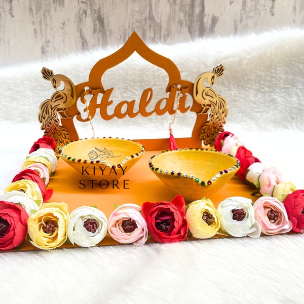 Designer Haldi Ceremony Platter Beautifully Handmade for Wedding Occasions, Pithi Decorative Tray Wedding Rituals Thali Mehndi Gift Haldi